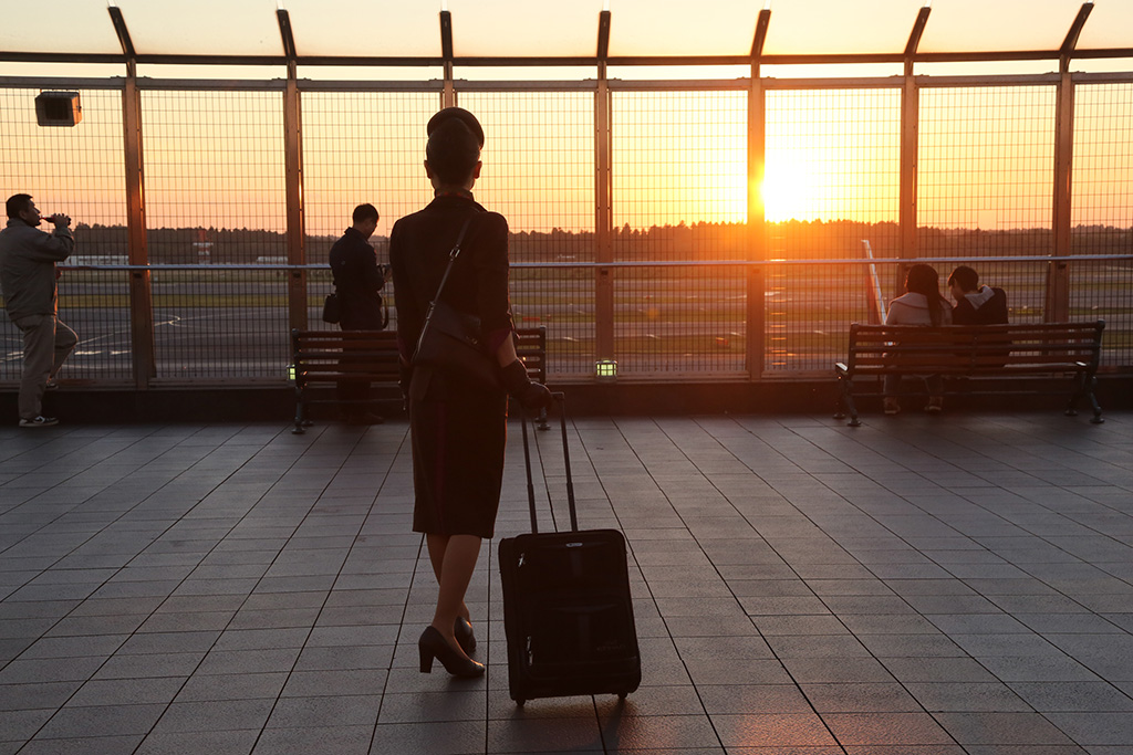 成田空港で制服記念撮影